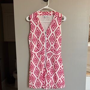 Sleeveless Pink and White Geometric Jumpsuit